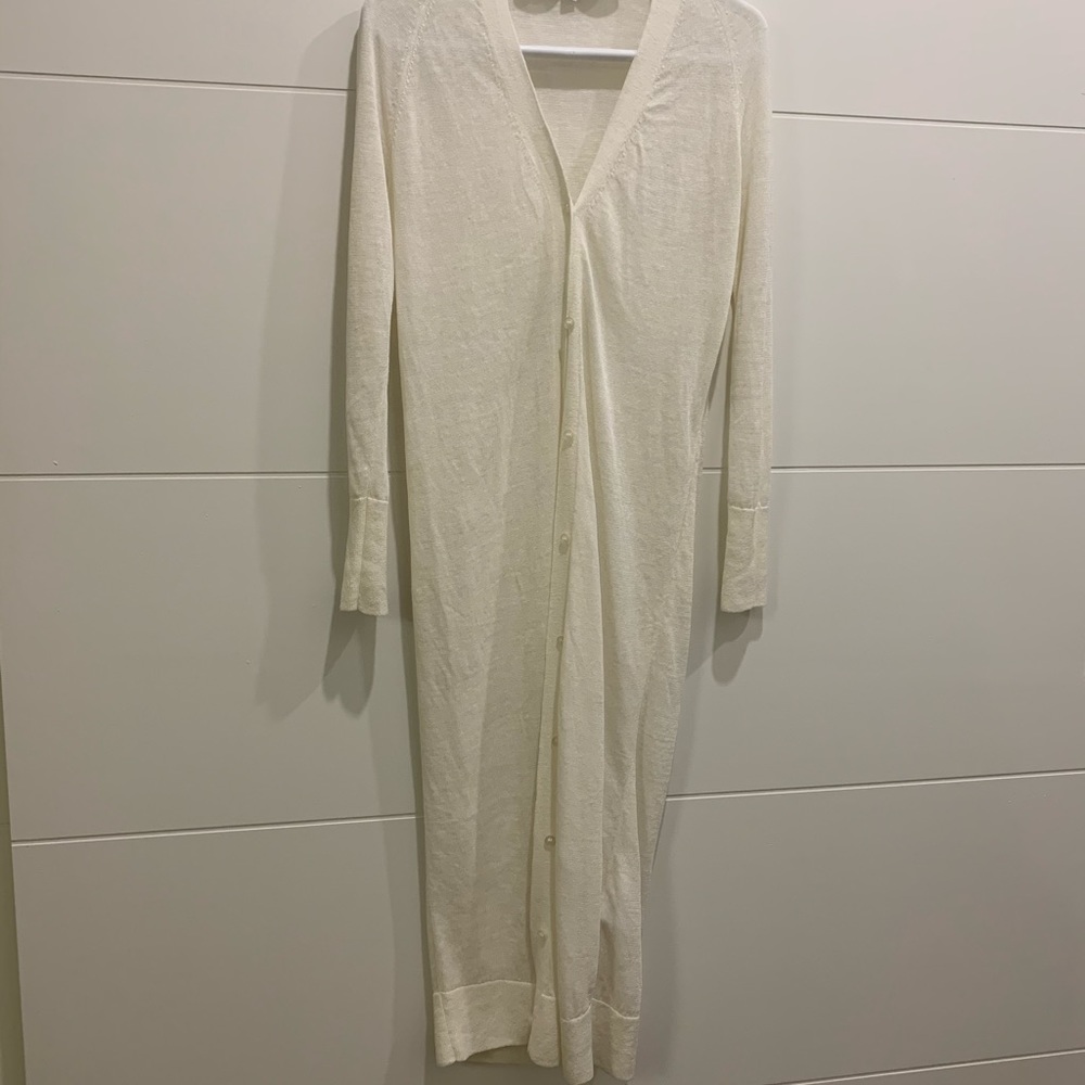 Long COS brand linen duster cardigan